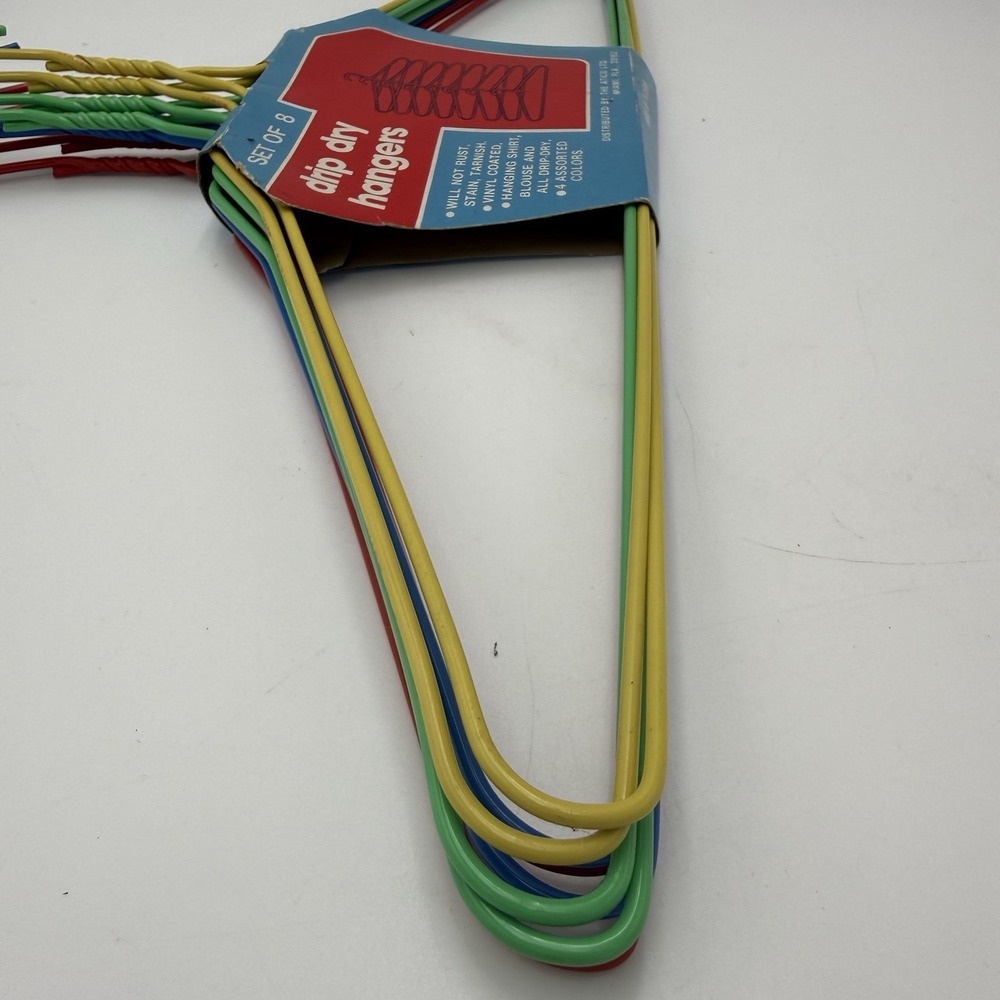 Vtg Drip Dry Hangers Metal PVC Coated 8 pack NOS Red Green Blue Standard MCM - Picture 4 of 8